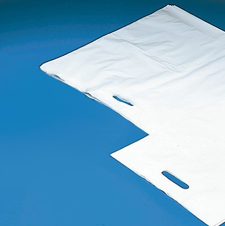 Tragtaschen weiss / blau |mit verstärktem Griffloch